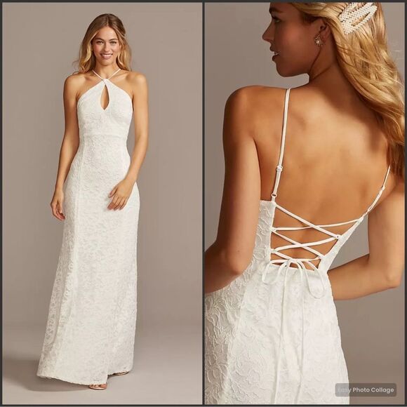DB Studio Stretch Lace Halter Neck Gown - Picture 1 of 13